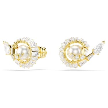 Snake 耳钉, 仿水晶珍珠, 混合切割, 蛇年, 白色, 金色饰面 - Swarovski, 5698888