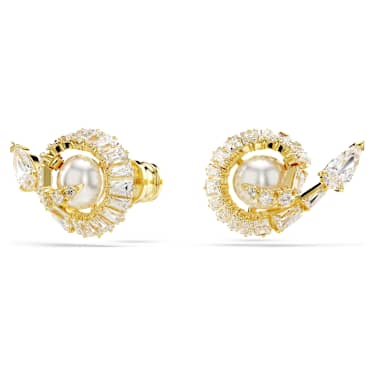 Snake 스터드 이어링, 크리스털 펄, 믹스 컷, 크리스털 펄, 뱀의 해, 화이트, 골드 톤 플래팅 - Swarovski, 5698888