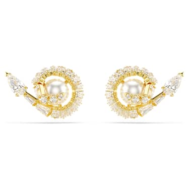 Clous d'oreilles Snake, Perle de cristal, Tailles variées, Année du Serpent, Blanches, Placage de ton or - Swarovski, 5698888