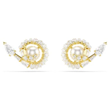 Snake stud earrings, Crystal pearl, Mixed cuts, Year of the Snake, White, 18K gold finish - Swarovski, 5698888