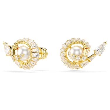 Snake 스터드 이어링, 크리스털 펄, 믹스 컷, 크리스털 펄, 뱀의 해, 화이트, 골드 톤 플래팅 - Swarovski, 5698888