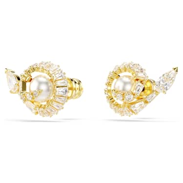 Snake 스터드 이어링, 크리스털 펄, 믹스 컷, 크리스털 펄, 뱀의 해, 화이트, 골드 톤 플래팅 - Swarovski, 5698888
