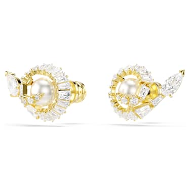 Snake stud earrings, Crystal pearl, Mixed cuts, Year of the Snake, White, 18K gold finish - Swarovski, 5698888