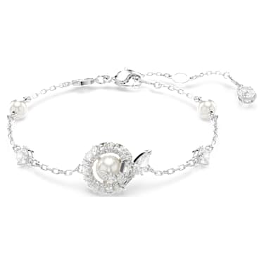 Pulsera Snake, Perla de cristal, Tallas mixtas, Año de la Serpiente, Blanca, Baño de rodio - Swarovski, 5698889