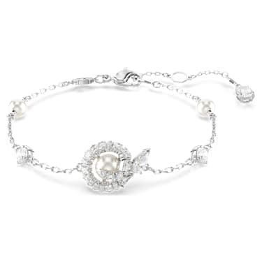Snake 브레이슬릿, 크리스털 펄, 믹스 컷, 크리스털 펄, 뱀의 해, 화이트, 로듐 플래팅 - Swarovski, 5698889