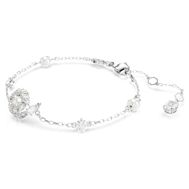 Snake 브레이슬릿, 크리스털 펄, 믹스 컷, 크리스털 펄, 뱀의 해, 화이트, 로듐 플래팅 - Swarovski, 5698889