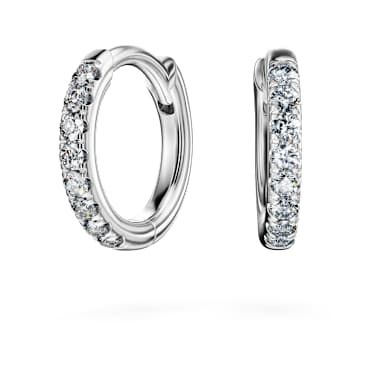 Eternity hoop earrings, Lab-grown diamonds 0.1 ct tw, Round cut, Small, 14K white gold - Swarovski, 5699029