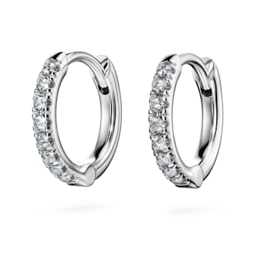 Eternity hoop earrings, 14K white gold | Swarovski