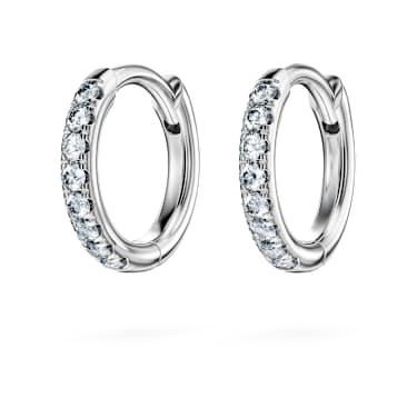 Eternity hoop earrings, Lab-grown diamonds 0.1 ct tw, Round cut, Small, 14K white gold - Swarovski, 5699029