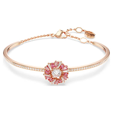 Idyllia bangle, Mixed cuts, Flower, Pink, Rose gold-tone plated - Swarovski, 5699082