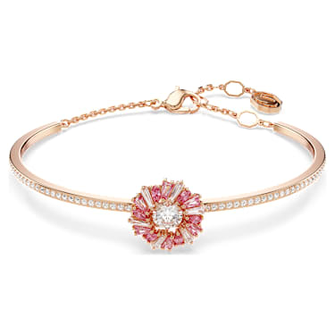 Bracciale rigido Idyllia, Taglio misto, Fiore, Rosa, Placcato color oro rosa - Swarovski, 5699082