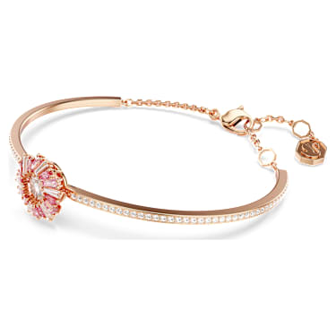 Idyllia bangle, Mixed cuts, Flower, Pink, Rose gold-tone plated - Swarovski, 5699082