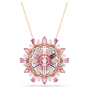 Idyllia pendant and brooch, Mixed cuts, Flower, Long, Pink, Rose gold-tone plated - Swarovski, 5699084