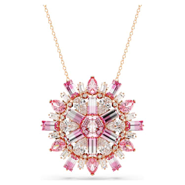 Idyllia pendant and brooch, Mixed cuts, Flower, Long, Pink, Rose gold-tone plated - Swarovski, 5699084