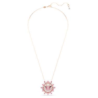 Idyllia pendant and brooch, Mixed cuts, Flower, Long, Pink, Rose gold-tone plated - Swarovski, 5699084