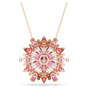 Idyllia pendant and brooch, Mixed cuts, Flower, Long, Pink, Rose gold-tone plated - Swarovski, 5699084