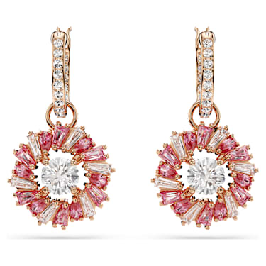 Idyllia 水滴形耳環, 混合式切割, 花朵, 粉紅色, 鍍玫瑰金色調 - Swarovski, 5699085