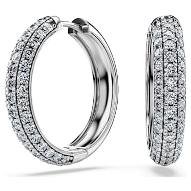 Eternity halka küpeler, Laboratuvarda üretilmiş elmaslar 2 karat toplam ağırlık, Yuvarlak şekil, 18k beyaz altın - Swarovski, 5699134