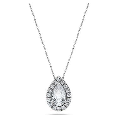 Obesek z enim kamnom in halojem Eternity, Laboratorijsko gojeni diamanti 1 ct tw, Rezano v obliki kaplje, 18-karatno belo zlato - Swarovski, 5699184