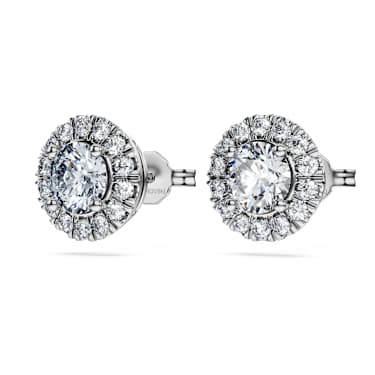Eternity halo stud earrings, Lab-grown diamonds 2 ct tw, Round shape, 18K white gold - Swarovski, 5699185