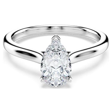 Eternity solitaire ring, Lab-grown diamonds 1 ct tw, Pear cut, 18K white gold - Swarovski, 5699612