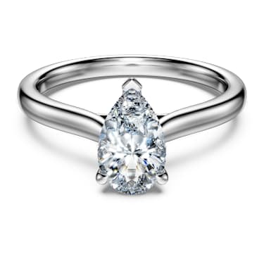 Eternity solitaire ring, Lab-grown diamonds 1 ct tw, Pear shape, 18K white gold - Swarovski, 5699614