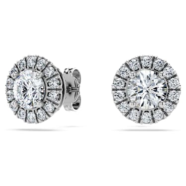 Peckové náušnice s halo osazením Eternity, Laboratorně pěstované diamanty 2 ct tw, Kulatý tvar, 14K bílé zlato - Swarovski, 5699845