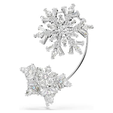 Idyllia ear cuff, Single, Mixed cuts, Snowflake, White, Rhodium plated - Swarovski, 5699970