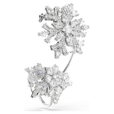 Idyllia ear cuff, Single, Mixed cuts, Snowflake, White, Rhodium plated - Swarovski, 5699970