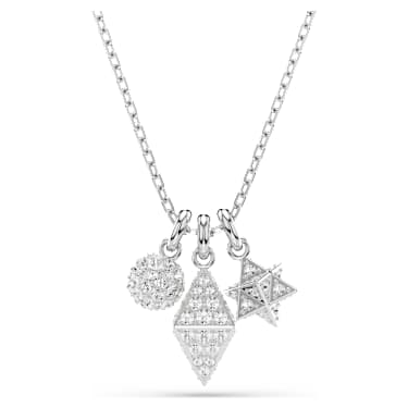 Dextera pendant, Round cut, Sphere and cube, White, Rhodium plated - Swarovski, 5700288