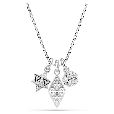 Dextera pendant, Round cut, Sphere and cube, White, Rhodium plated - Swarovski, 5700288