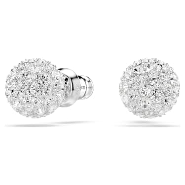 Clous d'oreilles Dextera, Taille ronde, Blanches, Métal rhodié - Swarovski, 5700290