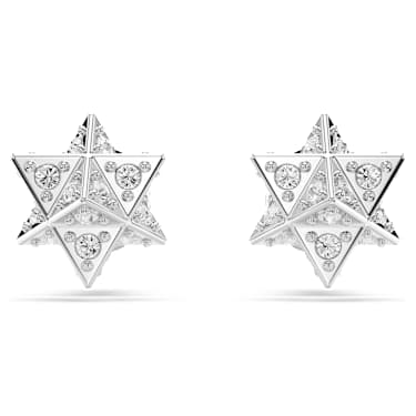 Dextera stud earrings, Round cut, Star, White, Rhodium plated - Swarovski, 5700322
