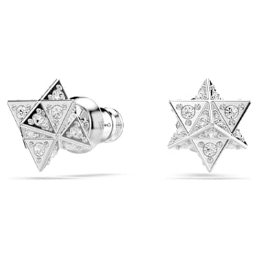 Dextera stud earrings, Round cut, Star, White, Rhodium plated - Swarovski, 5700322