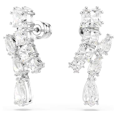 Matrix 드롭 이어링, 믹스 컷, 화이트, 로듐 플래팅 - Swarovski, 5700418