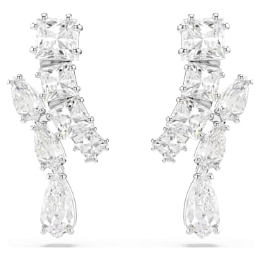 Matrix 드롭 이어링, 믹스 컷, 화이트, 로듐 플래팅 - Swarovski, 5700418