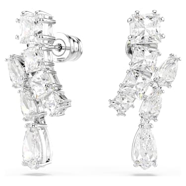 Matrix 드롭 이어링, 믹스 컷, 화이트, 로듐 플래팅 - Swarovski, 5700418