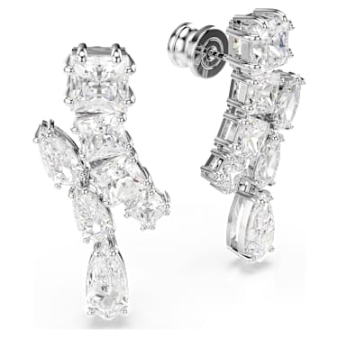 Matrix 드롭 이어링, 믹스 컷, 화이트, 로듐 플래팅 - Swarovski, 5700418