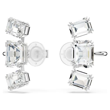 Millenia clip earrings, Octagon cut, White, Rhodium plated - Swarovski, 5701274