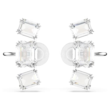 Millenia clip earrings, Octagon cut, White, Rhodium plated - Swarovski, 5701274