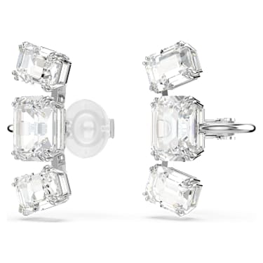 Millenia clip earrings, Octagon cut, White, Rhodium plated - Swarovski, 5701274