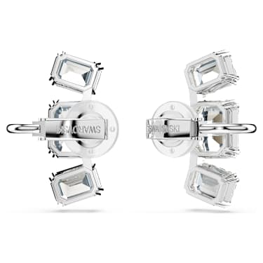 Millenia clip earrings, Octagon cut, White, Rhodium plated - Swarovski, 5701274