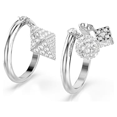 Dextera ring, Set (2), Sphere and cube, White, Rhodium plated - Swarovski, 5701829