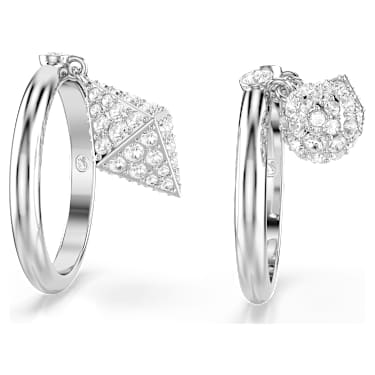 Dextera ring, Set (2), Sphere and cube, White, Rhodium plated - Swarovski, 5701829
