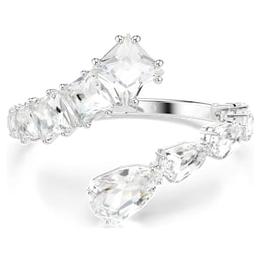 Άκαμπτο βραχιόλι Matrix, Μείξη κοπών, Λευκό, Επιμετάλλωση ροδίου - Swarovski, 5701898