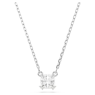 Stilla Attract pendant, Square cut, White, Rhodium plated - Swarovski, 5701903