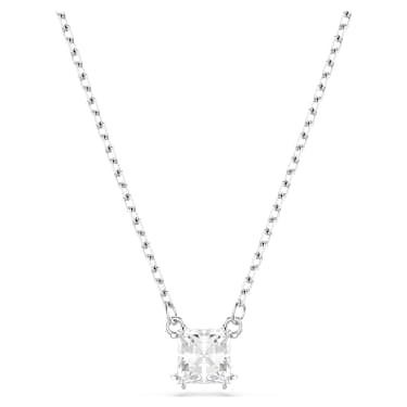 Stilla Attract pendant, Square cut, White, Rhodium plated - Swarovski, 5701903