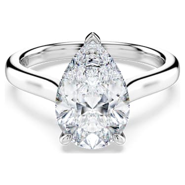 Eternity solitaire ring, Lab-grown diamonds 3 ct tw, Pear cut, 14K white gold - Swarovski, 5702219