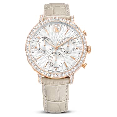 Matrix Tennis Chrono 워치, 스위스 메이드, 레더 스트랩, 베이지, 로즈 골드 톤 피니시 - Swarovski, 5702849