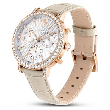 Matrix Tennis Chrono 워치, 스위스 메이드, 레더 스트랩, 베이지, 로즈 골드 톤 피니시 - Swarovski, 5702849